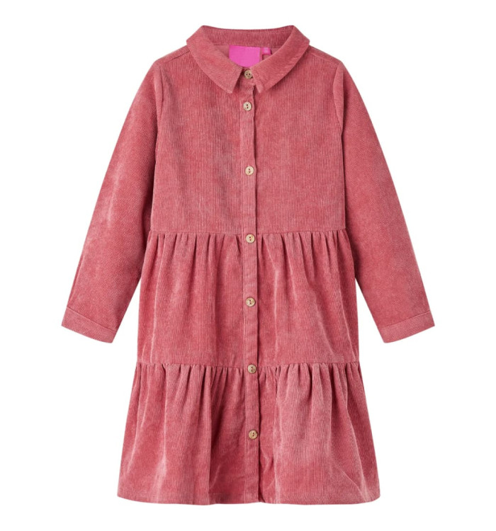 Robe enfants à manches longues velours côtelé rose ancien 104 | Mobilier & Déco