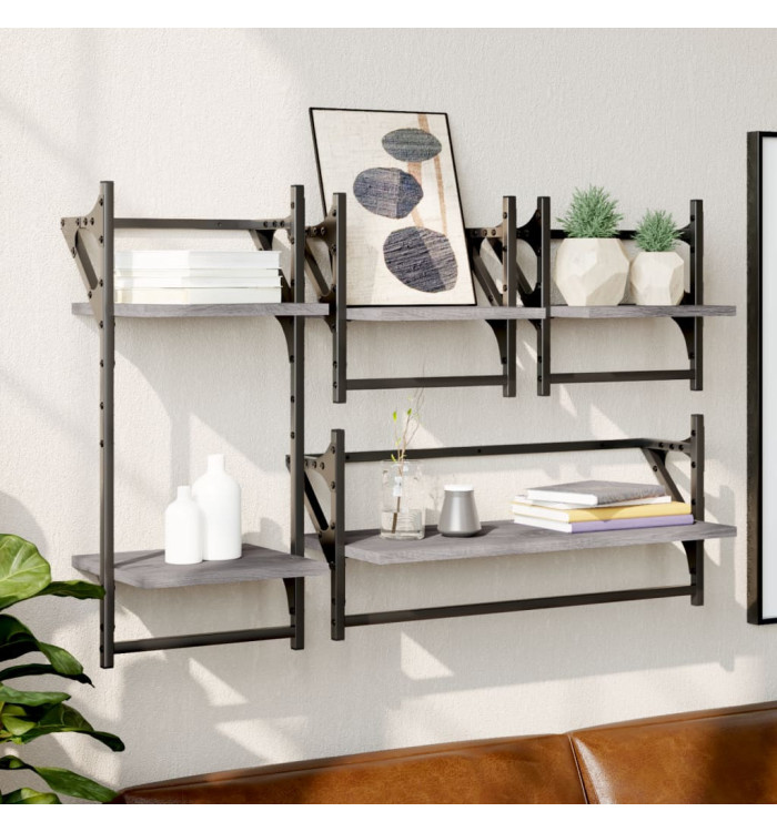 Ensemble d'étagères murales avec barres 4 pcs sonoma gris | Mobilier & Déco