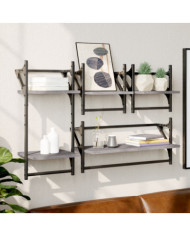 Ensemble d'étagères murales avec barres 4 pcs sonoma gris | Mobilier & Déco