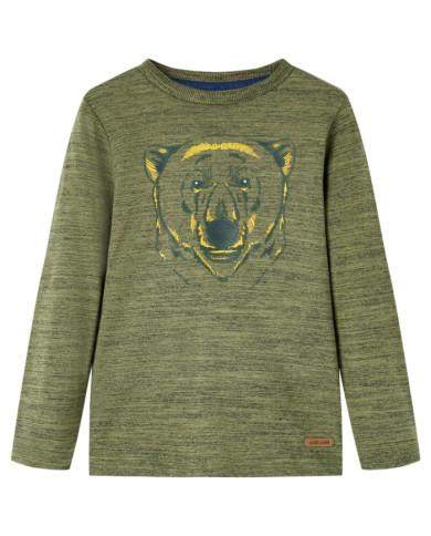 T-shirt enfants à manches longues kaki mélangé 104 | Mobilier & Déco