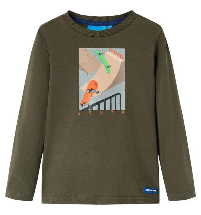 T-shirt enfants à manches longues kaki 140 | Mobilier & Déco