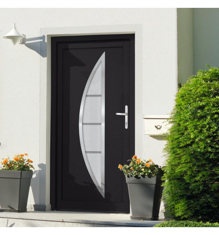 Porte d'entrée anthracite 88x200 cm PVC | Mobilier & Déco