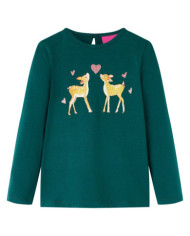 T-shirt pour enfants à manches longues vert foncé 140 | Mobilier & Déco