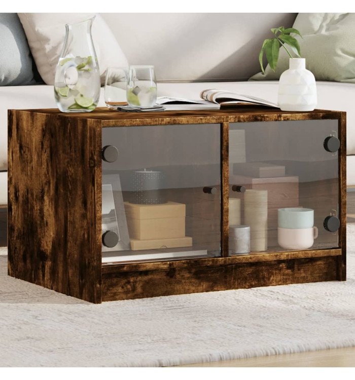 Table basse avec portes en verre chêne fumé 68x50x42 cm | Mobilier & Déco