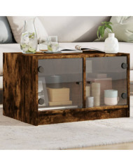 Table basse avec portes en verre chêne fumé 68x50x42 cm | Mobilier & Déco