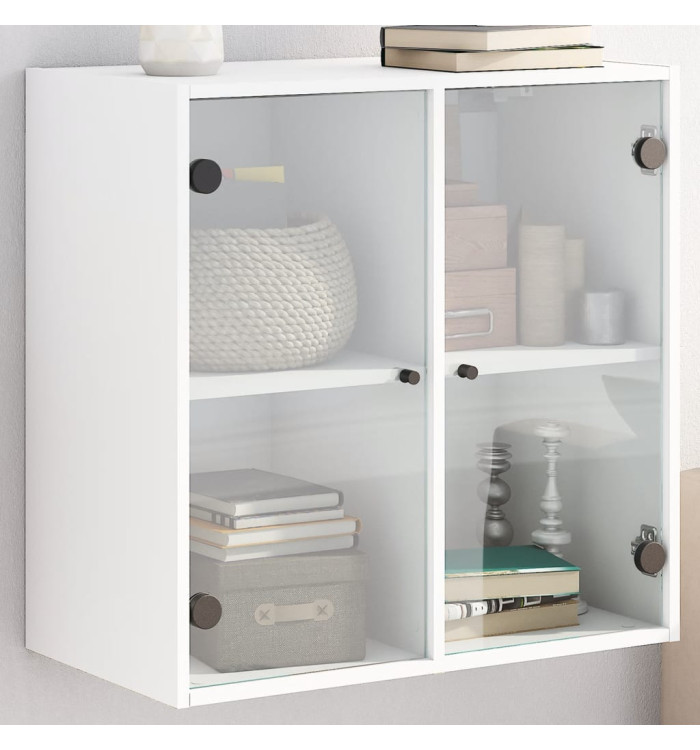Armoire murale avec portes en verre blanc 68x37x68,5 cm | Mobilier & Déco
