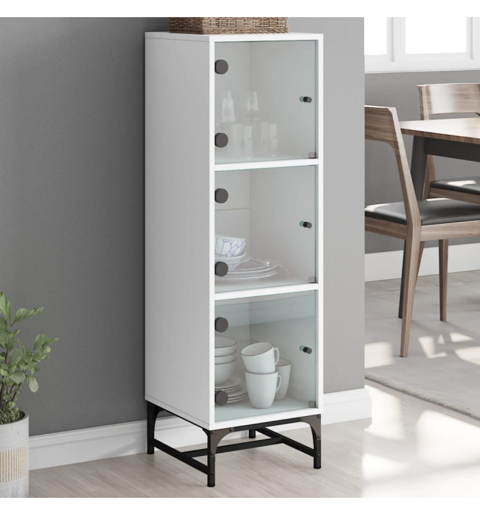 Buffet avec portes en verre blanc 35x37x120 cm | Mobilier & Déco