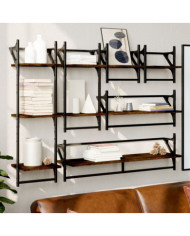 Ensemble d'étagères murales avec barres 6 pcs chêne marron | Mobilier & Déco