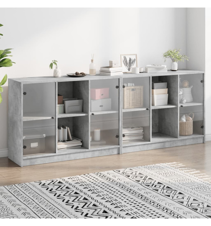 Bibliothèque avec portes gris béton 204x37x75 cm | Mobilier & Déco