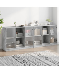 Bibliothèque avec portes gris béton 204x37x75 cm | Mobilier & Déco
