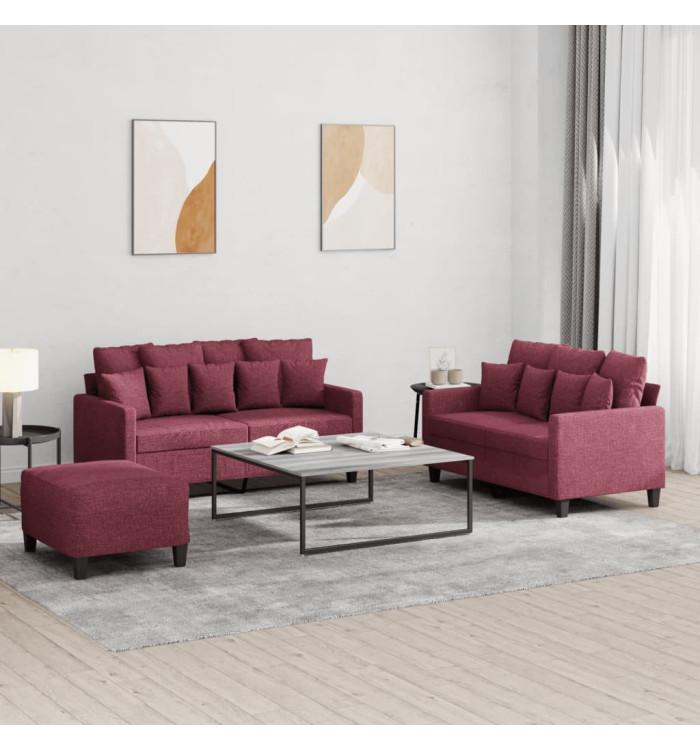 Ensemble de canapés 3 pcs avec coussins Rouge bordeaux Tissu | Mobilier & Déco