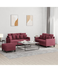 Ensemble de canapés 3 pcs avec coussins Rouge bordeaux Tissu | Mobilier & Déco