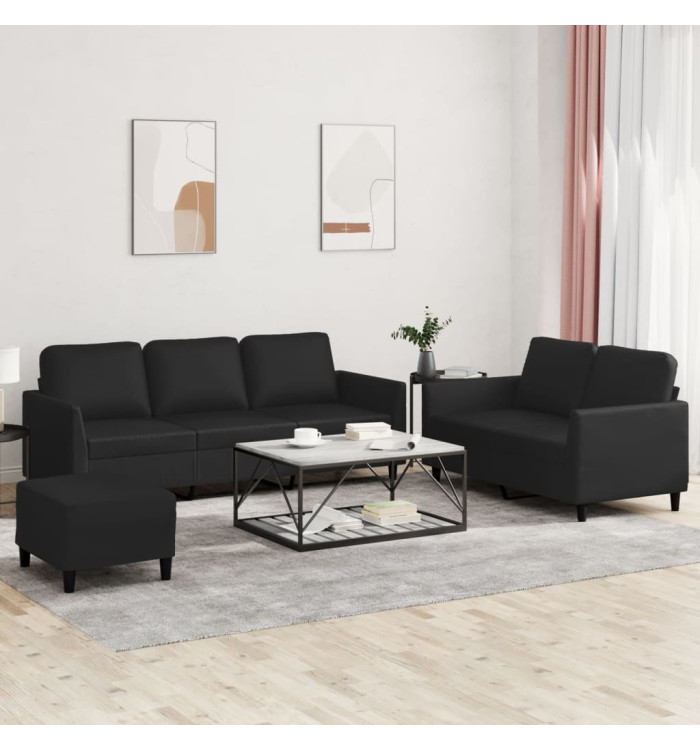 Ensemble de canapés 3 pcs avec coussins Noir Similicuir | Mobilier & Déco