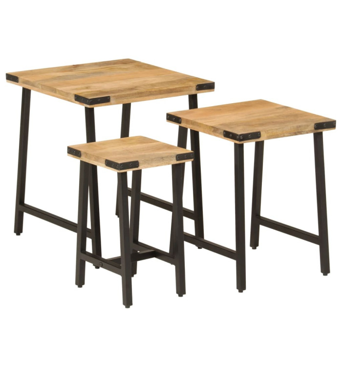 Tables basses gigognes 3 pcs bois massif de manguier et fer | Mobilier & Déco