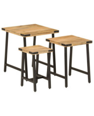 Tables basses gigognes 3 pcs bois massif de manguier et fer | Mobilier & Déco