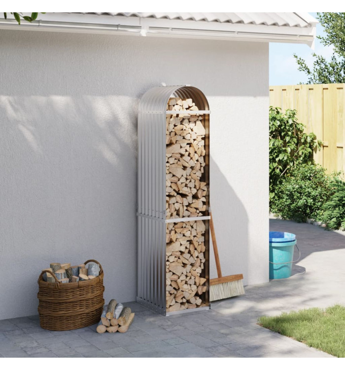 Porte-bûches argenté 40x45x170 cm acier galvanisé | Mobilier & Déco