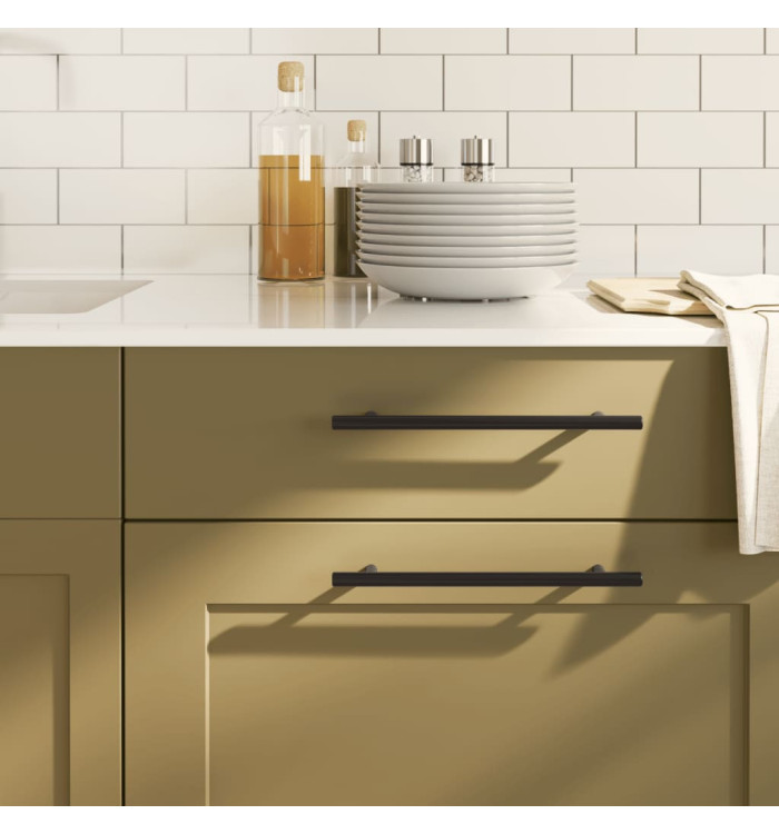 Poignées d'armoire 10 pcs noir 192 mm acier inoxydable | Mobilier & Déco