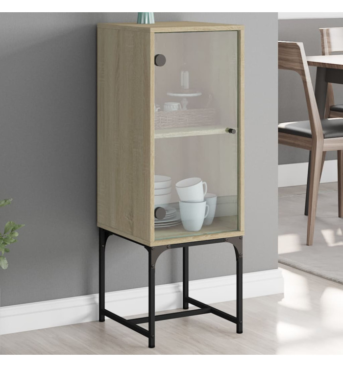 Armoire latérale avec porte en verre chêne sonoma 35x37x100 cm | Mobilier & Déco