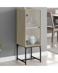 Armoire latérale avec porte en verre chêne sonoma 35x37x100 cm | Mobilier & Déco