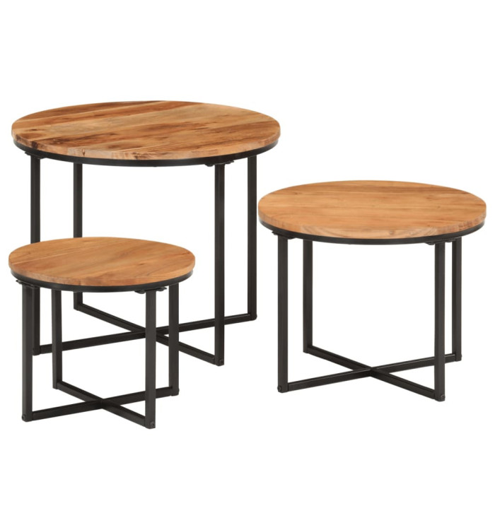 Tables basses gigognes 3 pcs bois massif d'acacia et fer | Mobilier & Déco