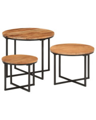 Tables basses gigognes 3 pcs bois massif d'acacia et fer | Mobilier & Déco