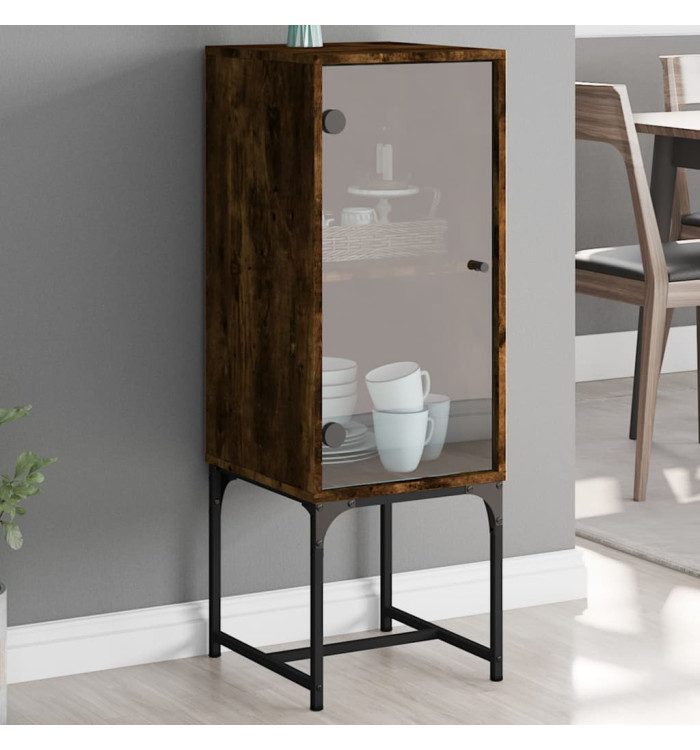 Armoire latérale avec porte en verre chêne fumé 35x37x100 cm | Mobilier & Déco