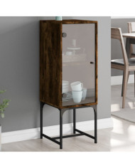 Armoire latérale avec porte en verre chêne fumé 35x37x100 cm | Mobilier & Déco