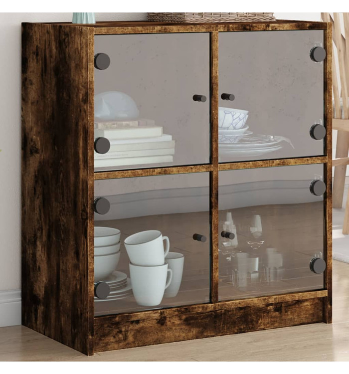Armoire latérale avec portes en verre chêne fumé 68x37x75,5 cm | Mobilier & Déco
