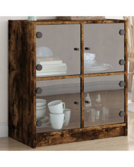 Armoire latérale avec portes en verre chêne fumé 68x37x75,5 cm | Mobilier & Déco
