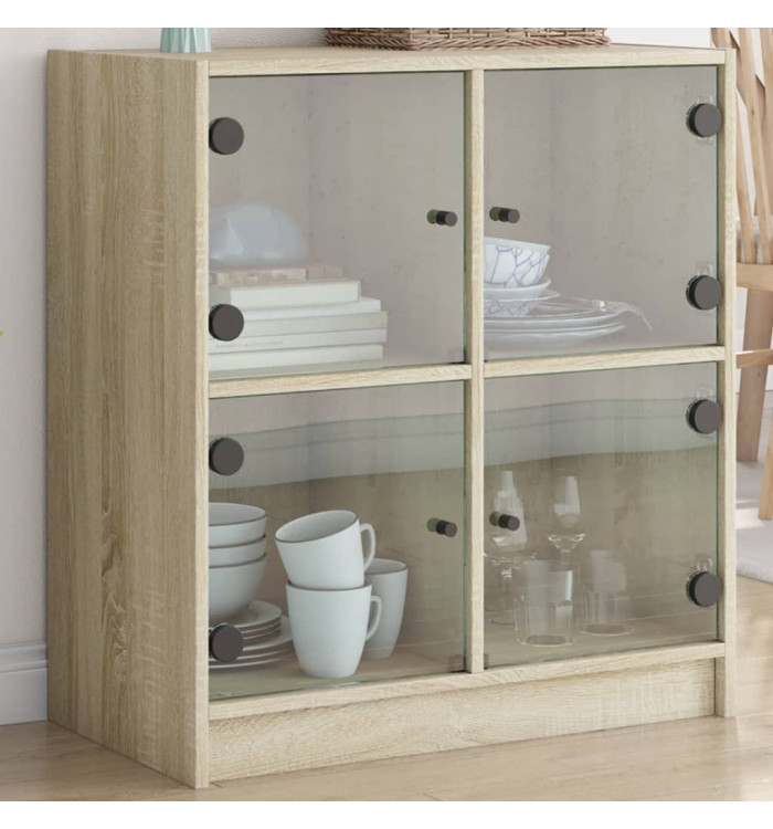 Armoire latérale avec portes en verre chêne sonoma 68x37x75,5cm | Mobilier & Déco
