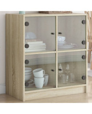 Armoire latérale avec portes en verre chêne sonoma 68x37x75,5cm | Mobilier & Déco
