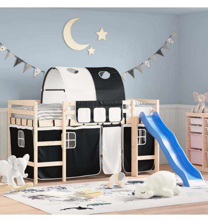 Rideaux pour lit mezzanine avec tunnel blanc et noir polyester | Mobilier & Déco