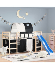 Rideaux pour lit mezzanine avec tunnel blanc et noir polyester | Mobilier & Déco