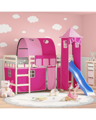 Rideaux pour lit mezzanine avec tunnel et tour rose | Mobilier & Déco