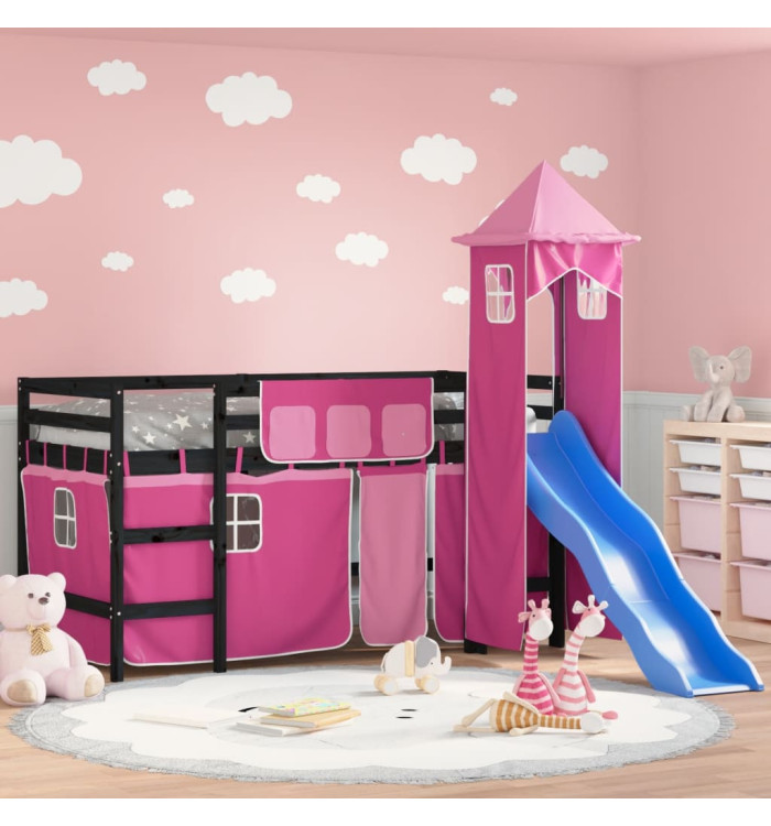 Lit mezzanine enfants avec tour sans matelas rose 90x200 cm | Mobilier & Déco