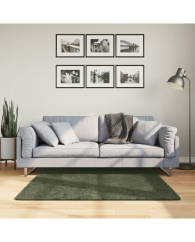 Tapis HUARTE à poils courts doux lavable vert forêt 120x120 cm | Mobilier & Déco