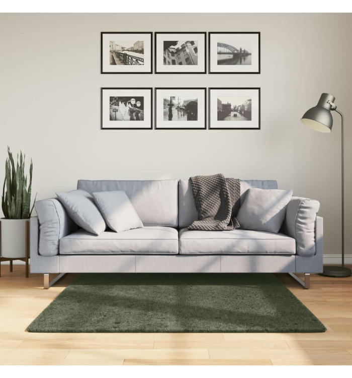 Tapis HUARTE à poils courts doux lavable vert forêt 120x120 cm | Mobilier & Déco