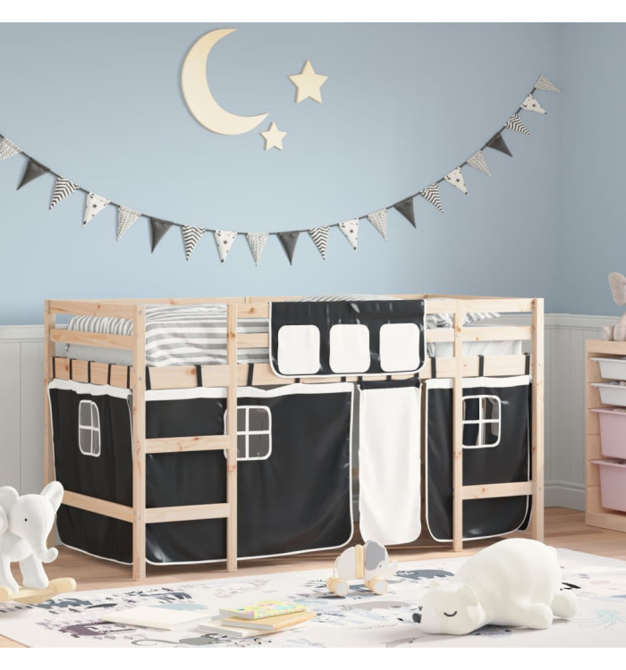 Lit mezzanine pour enfants avec rideaux sans matelas 80x200 cm | Mobilier & Déco