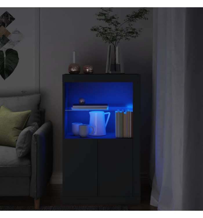 Armoire latérale avec lumières LED noir bois d'ingénierie | Mobilier & Déco