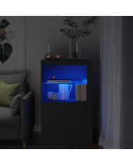 Armoire latérale avec lumières LED noir bois d'ingénierie | Mobilier & Déco