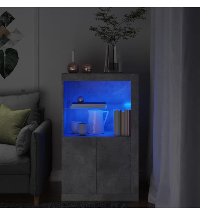 Armoire latérale avec lumières LED gris béton bois d'ingénierie | Mobilier & Déco