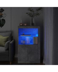 Armoire latérale avec lumières LED gris béton bois d'ingénierie | Mobilier & Déco