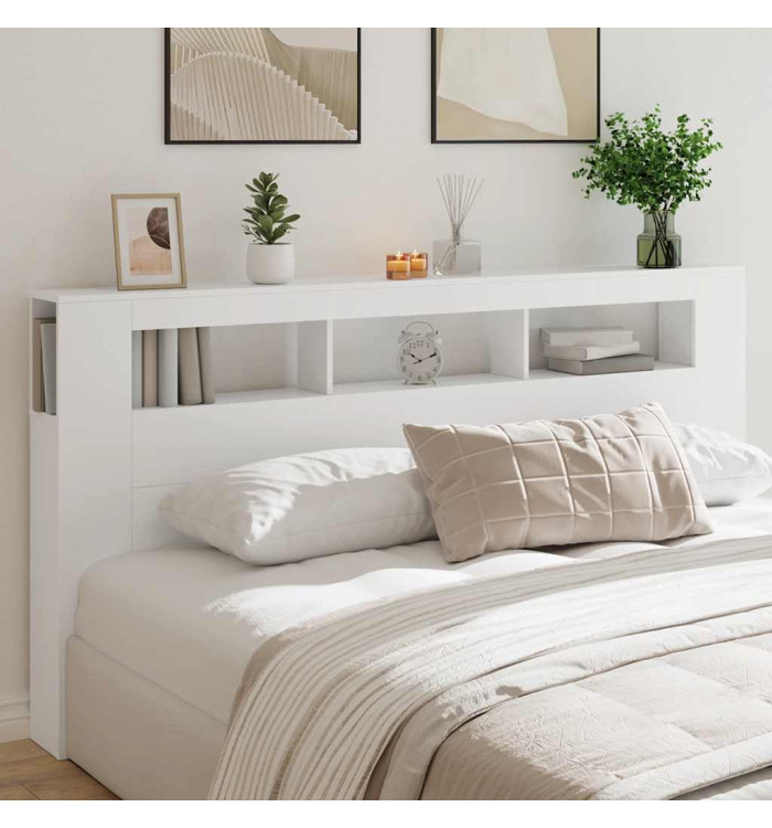 Tête de lit à LED blanc 200x18,5x103,5 cm bois d'ingénierie | Mobilier & Déco