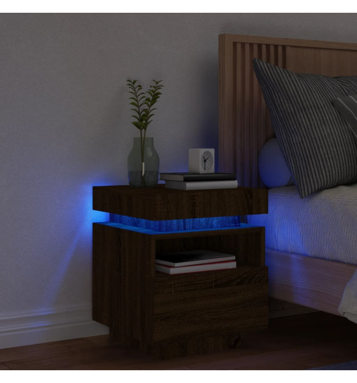Armoire de chevet avec lumières LED chêne marron 40x39x48,5 cm | Mobilier & Déco