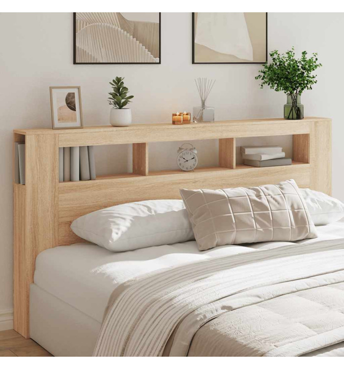 Tête de lit à LED chêne sonoma 200x18,5x103,5cm bois ingénierie | Mobilier & Déco