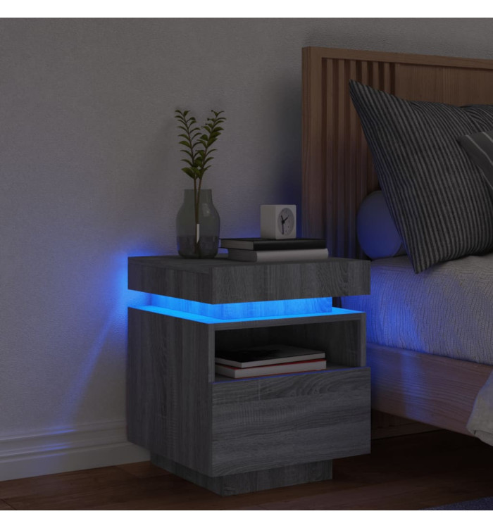 Armoire de chevet avec lumières LED sonoma gris 40x39x48,5 cm | Mobilier & Déco