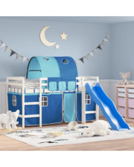 Lit mezzanine enfants avec tunnel sans matelas bleu 90x200 cm | Mobilier & Déco