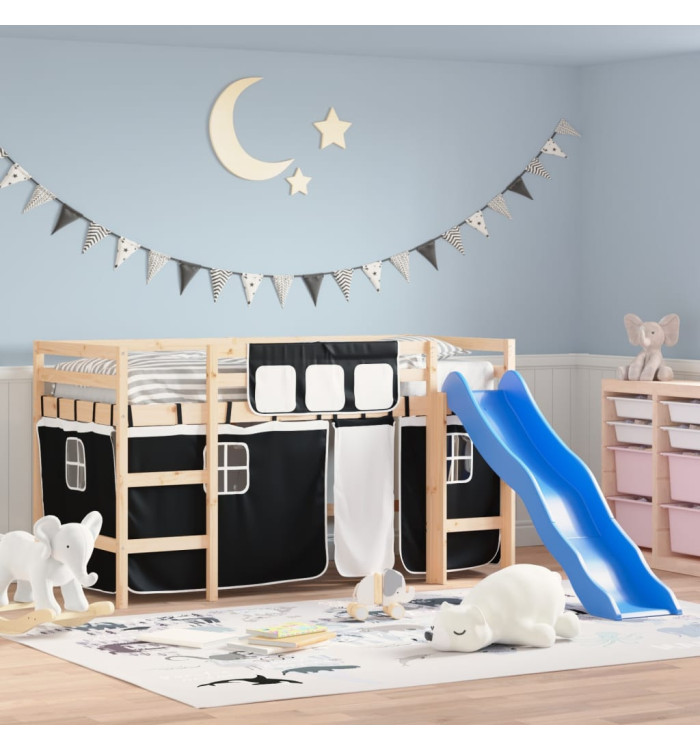 Lit mezzanine pour enfants avec rideaux sans matelas 80x200 cm | Mobilier & Déco