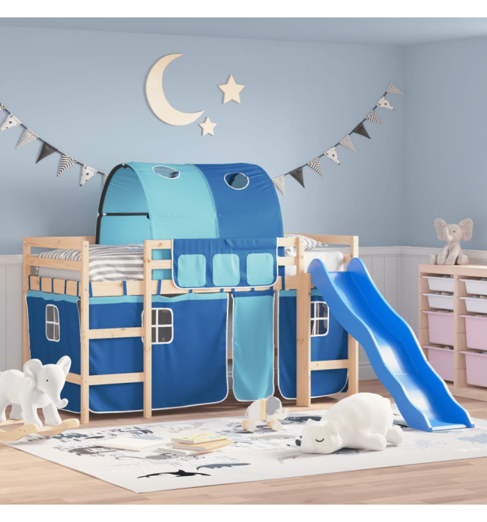 Lit mezzanine enfants avec tunnel sans matelas bleu 80x200 cm | Mobilier & Déco