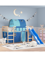 Lit mezzanine enfants avec tunnel sans matelas bleu 80x200 cm | Mobilier & Déco